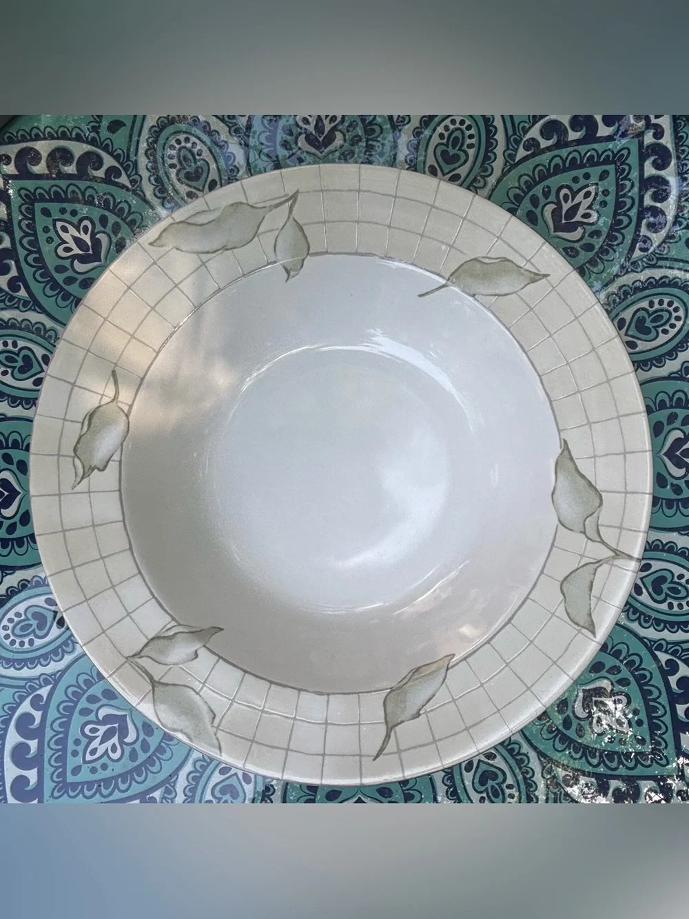 PTS International Interiors Linen Flower Rim Soup Bowl 9” Stoneware